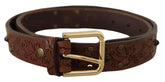Dolce & Gabbana Brown Leather Floral Studded Metal Buckle Belt -   -  Dolce & Gabbana.